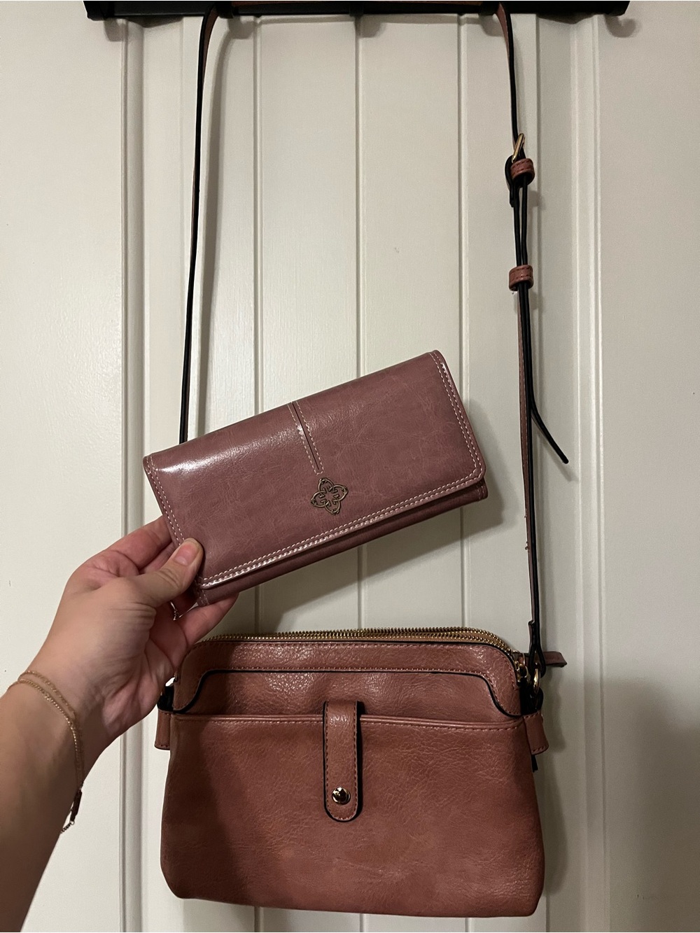 Women's Dusty Rose Crossbody Bag with Wallet